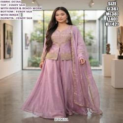 Designer Fendy Silk Embroidered Palazzo Suit Set with Dupatta